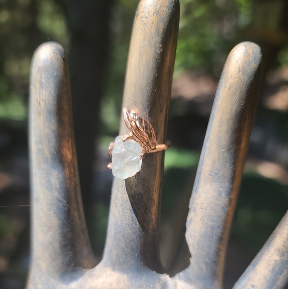 Aquamarine RAW 4k nugget sterling & 24k Rosegold ring sz6.5 - Picture 4 of 7